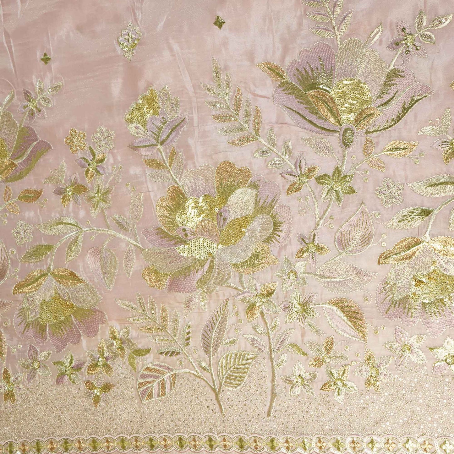 Light Purple Zari Embroidery Sequence Glass Tissue KF-27197
