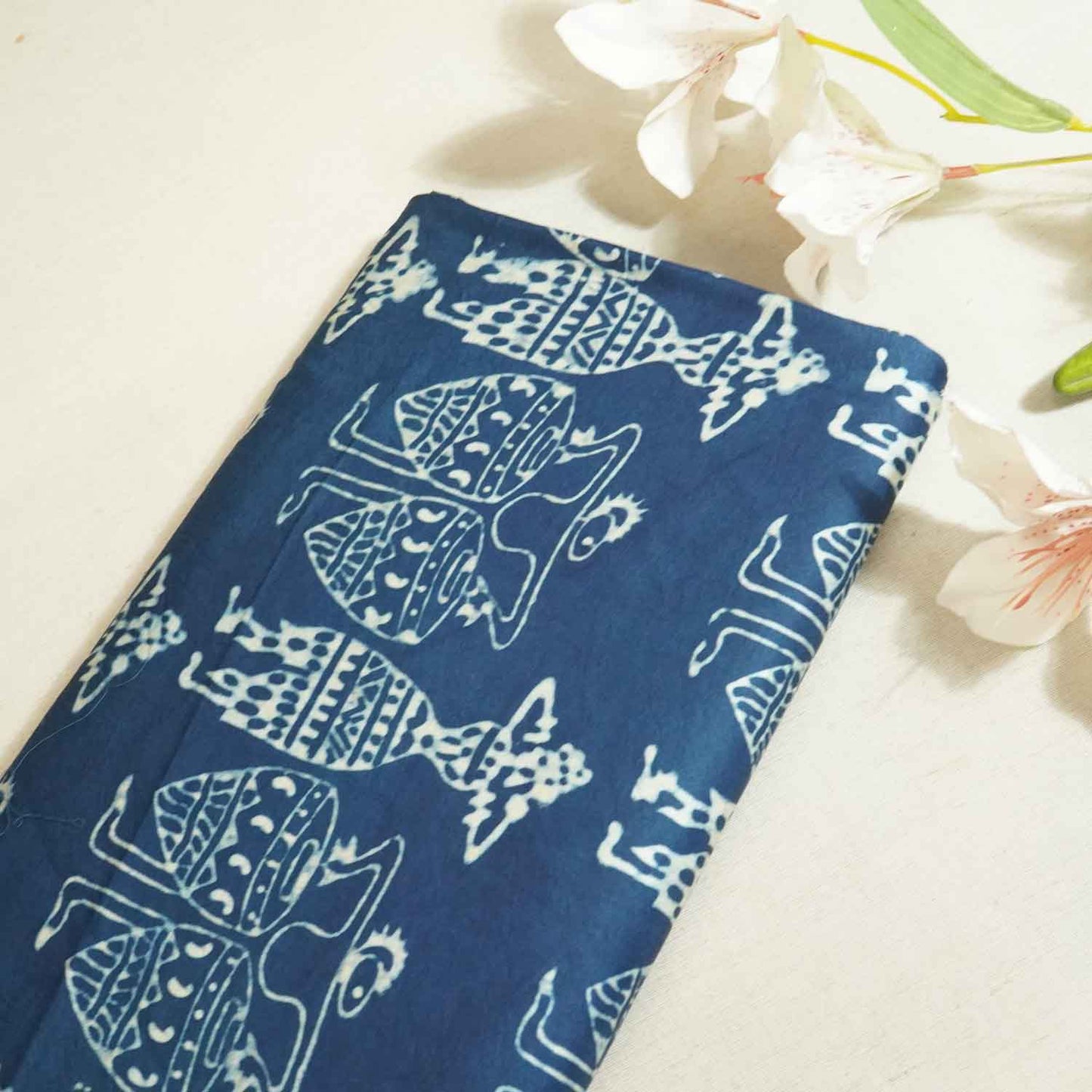 Indigo abstract Ajrakh Modal Silk Fabric ASK-27263