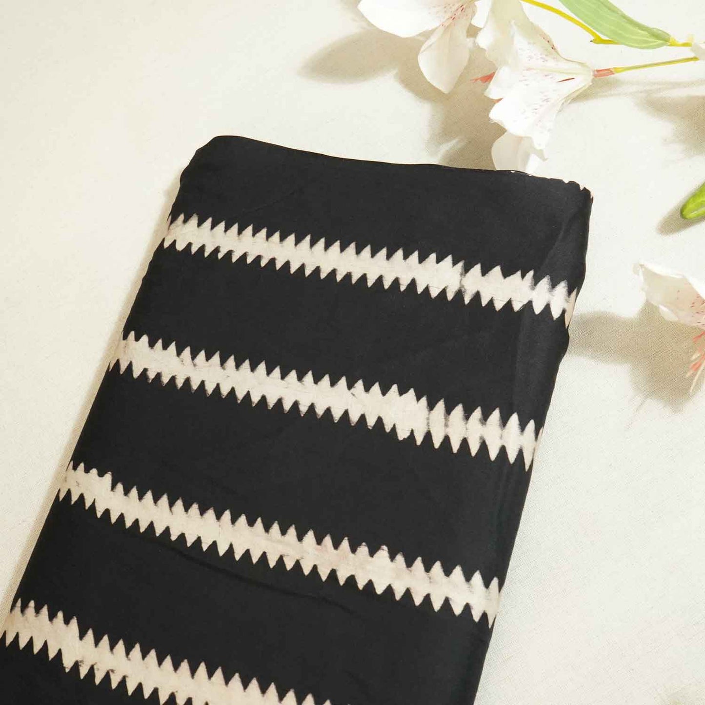 Black Abstract Print Modal Silk Fabric ASK-27265