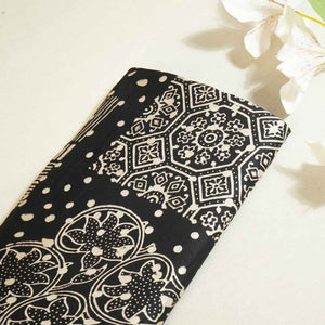 Black Floral Ajrakh Print Modal Silk Fabric ASK-27267