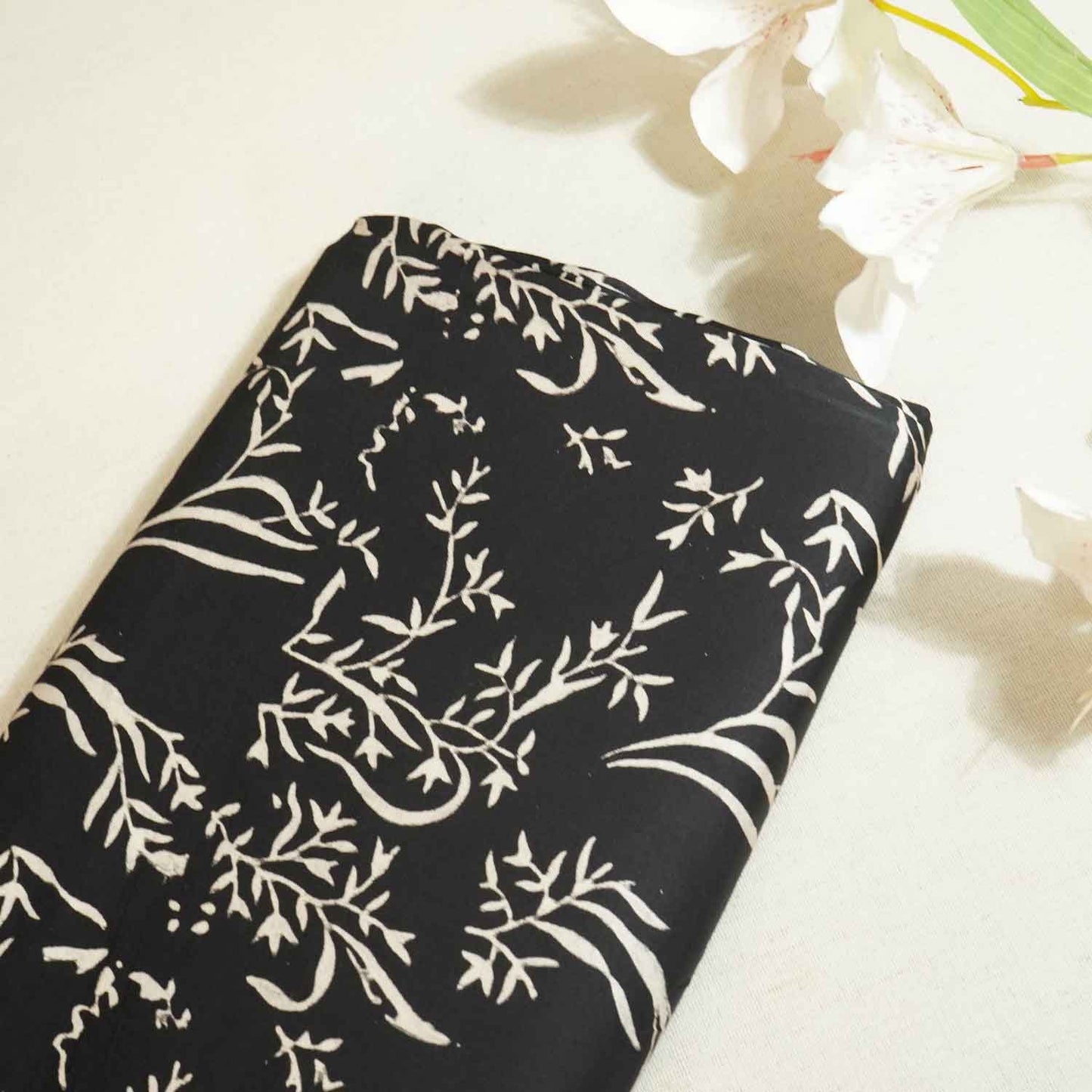 Black Floral Modal Silk Fabric ASK-27269