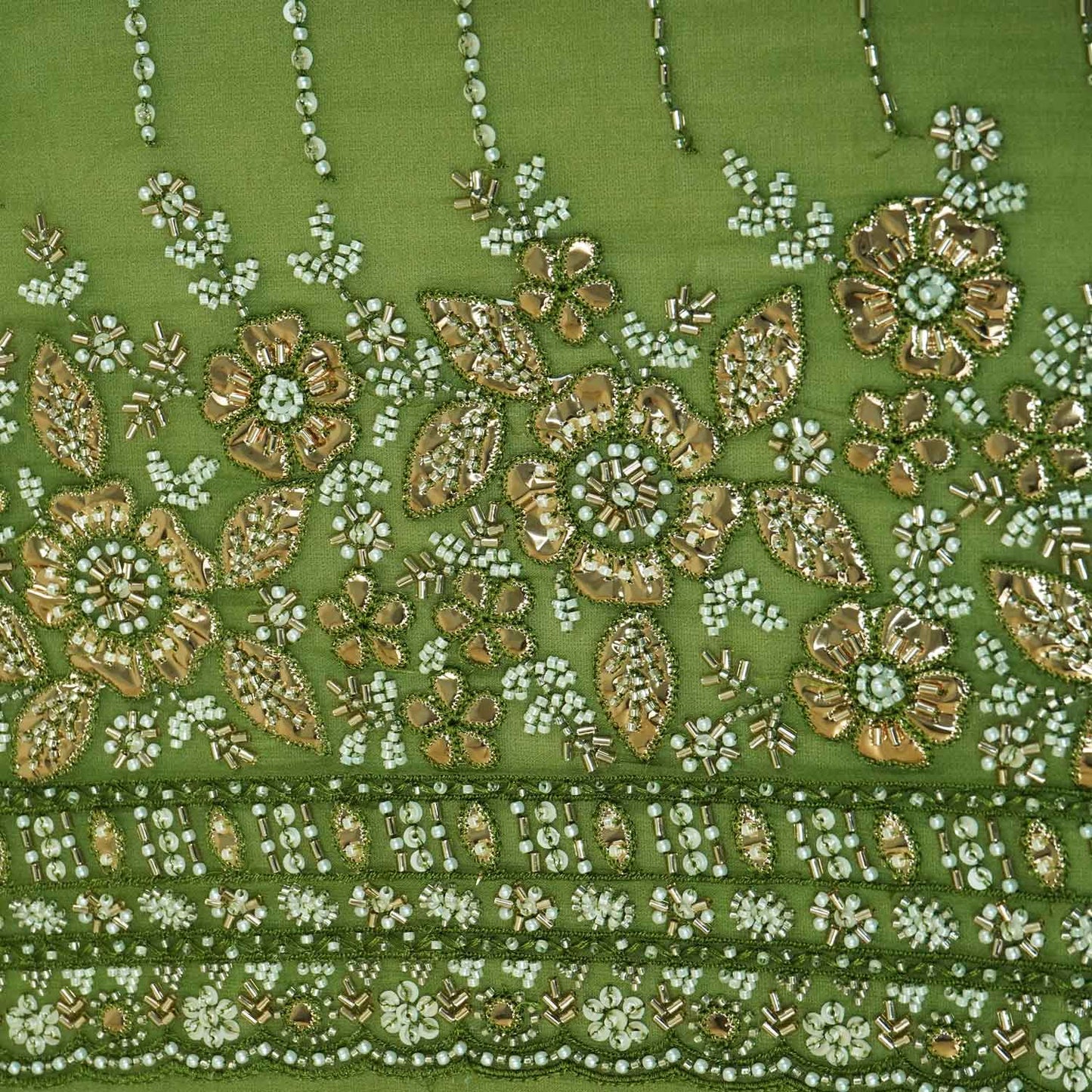 Green Embroidery Cut Dana Georgette Fabric WI-27281