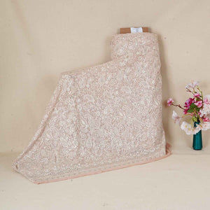 Peach Pink Paisley Sequins Embroidery Chikankari Georgette Fabric DR-28275 - TradeUNO