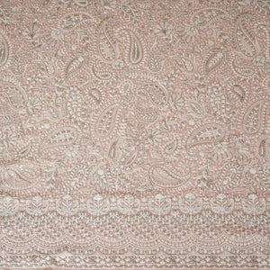 Peach Pink Paisley Sequins Embroidery Chikankari Georgette Fabric DR-28275 - TradeUNO