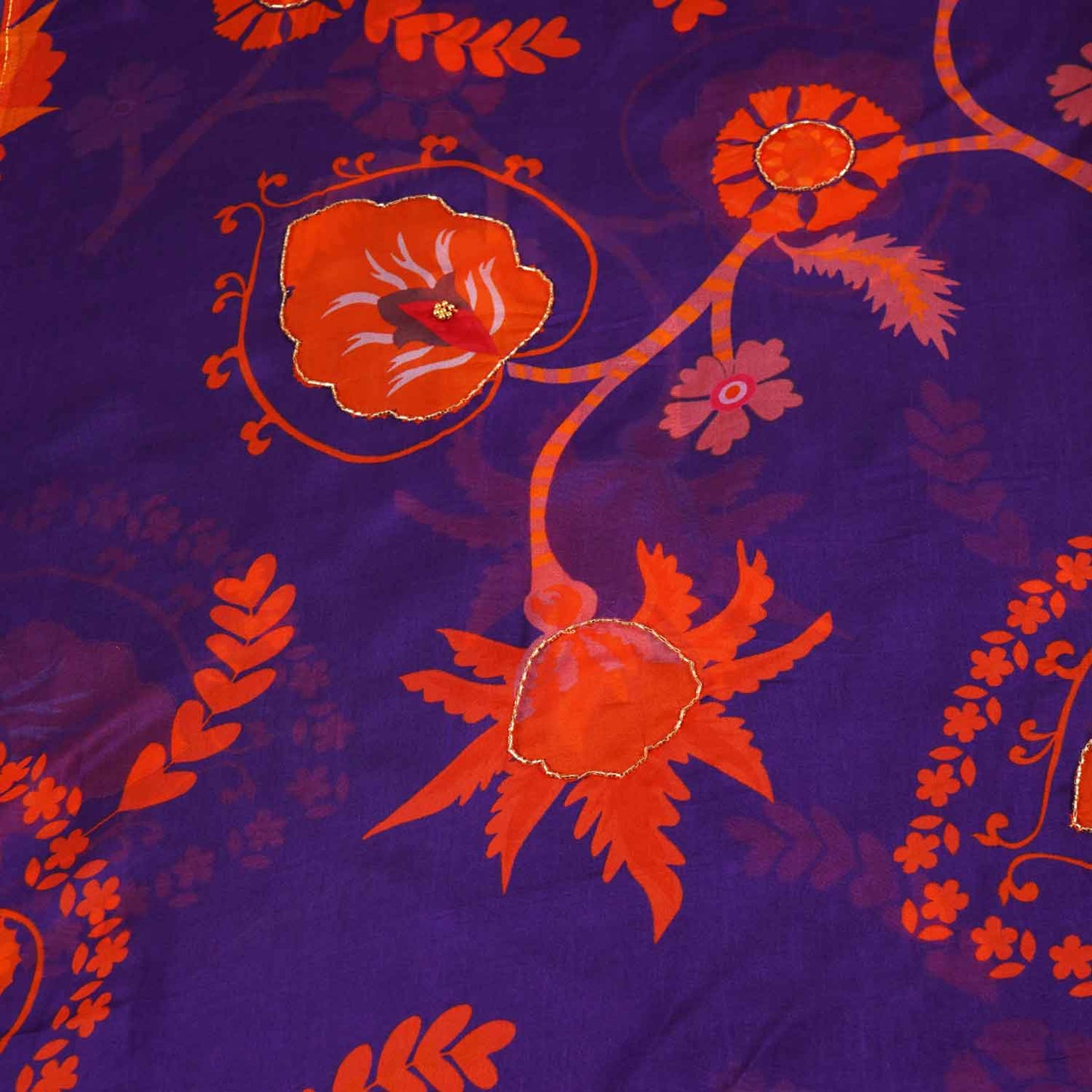 Purple Floral hand embroidery Viscose Organza Fabric MF-27528