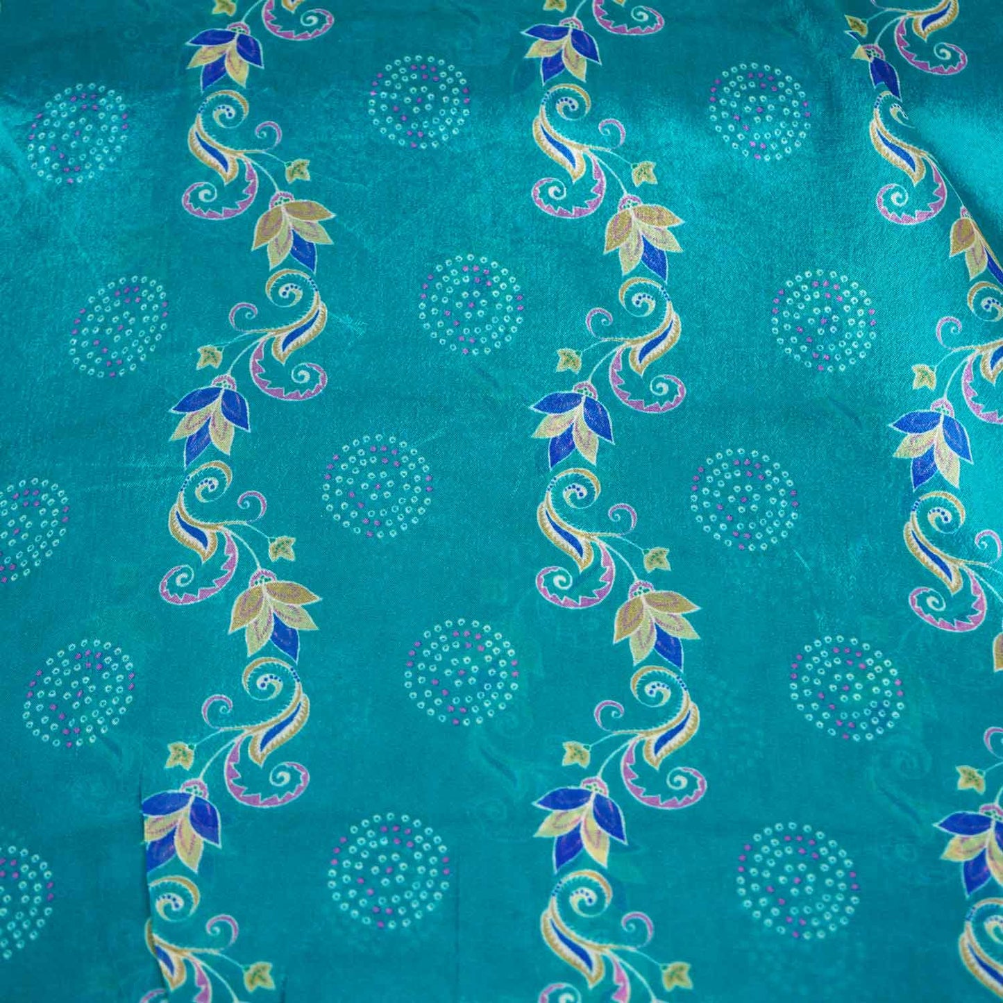 Teal Green Abstract Print Chinon Fabric NF-27564