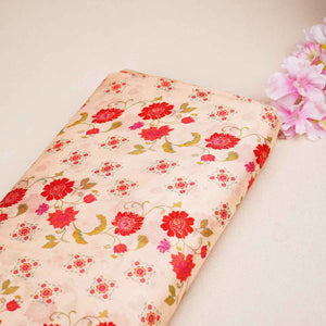 Peach Pink Floral Print Chinon Fabric NF-27570