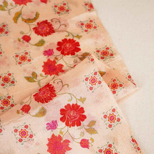 Peach Pink Floral Print Chinon Fabric NF-27570
