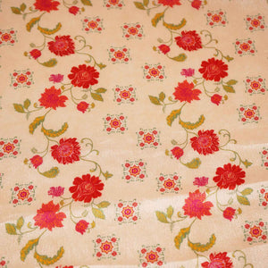 Peach Pink Floral Print Chinon Fabric NF-27570