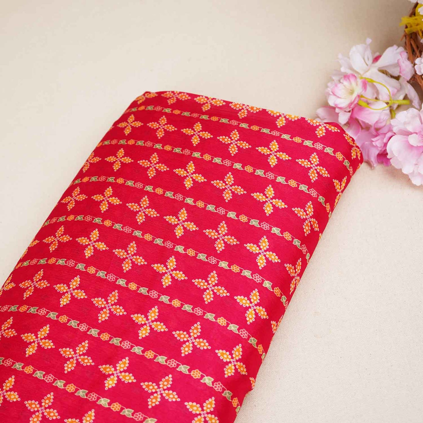 Magenta Abstract Print Chinon Fabric NF-27571