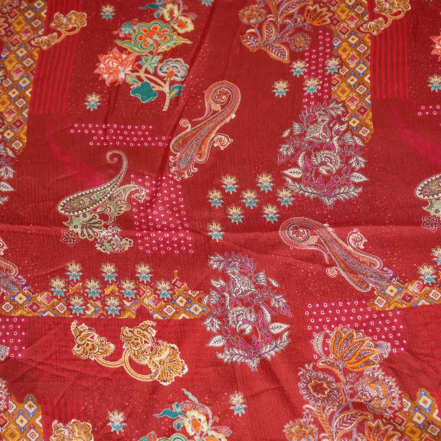 Maroon Paisley Floral Print Chinon Fabric NF-27573