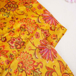 Lime Green Floral Print Chinon Fabric NF-27576