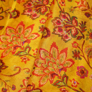Lime Green Floral Print Chinon Fabric NF-27576