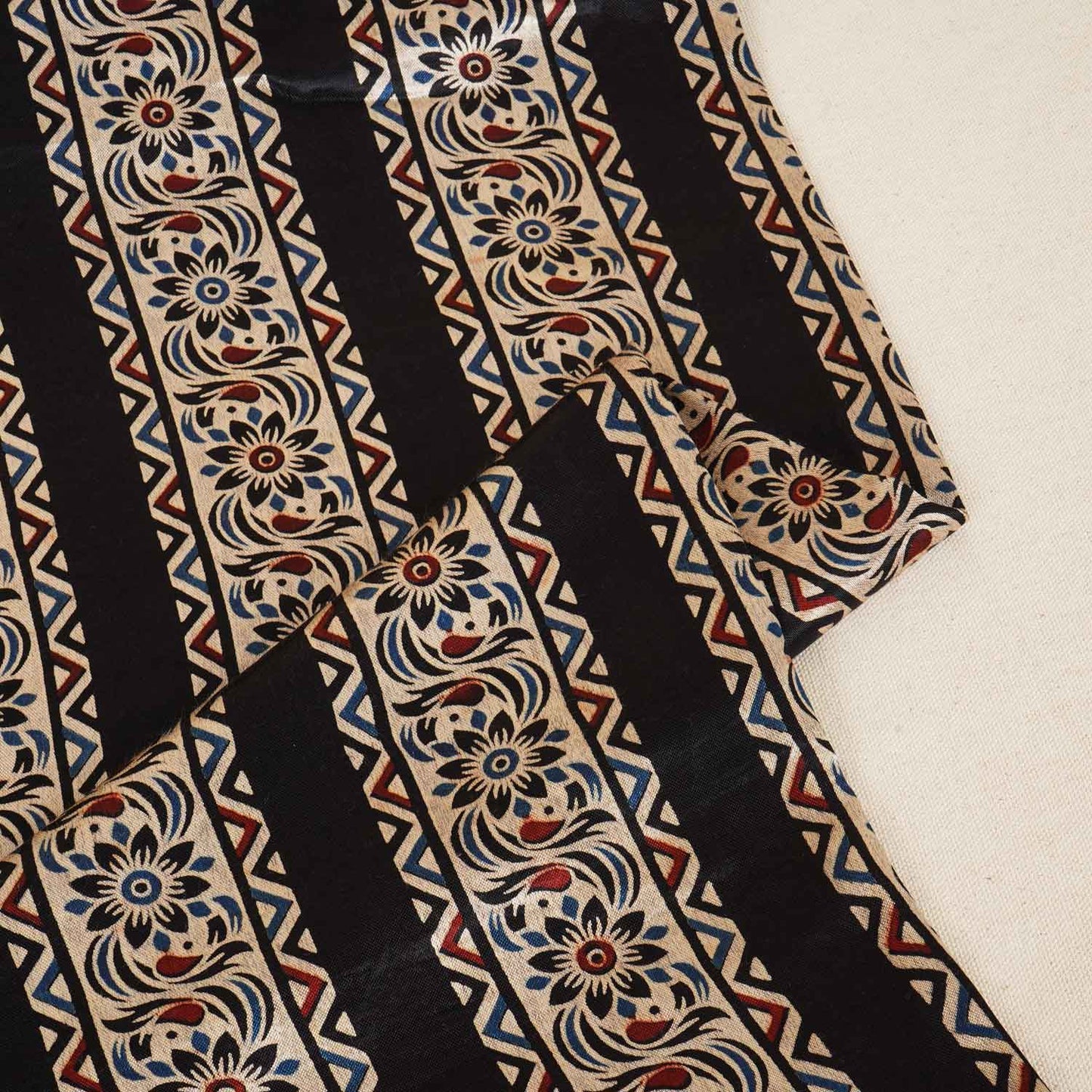 Black Ajrakh Print Mashru Silk Fabric IA-27798