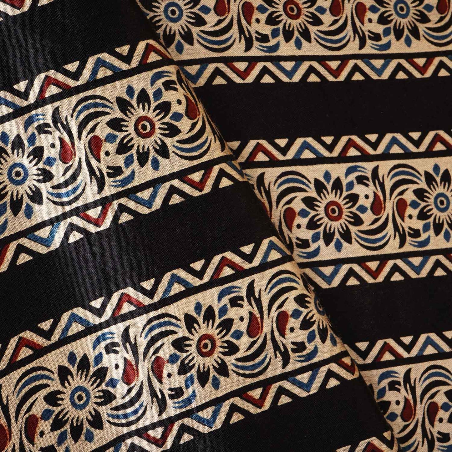 Black Ajrakh Print Mashru Silk Fabric IA-27798