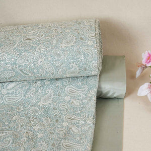 Sea Green Paisley Sequins Embroidery Chikankari Georgette Fabric DR-28278 - TradeUNO