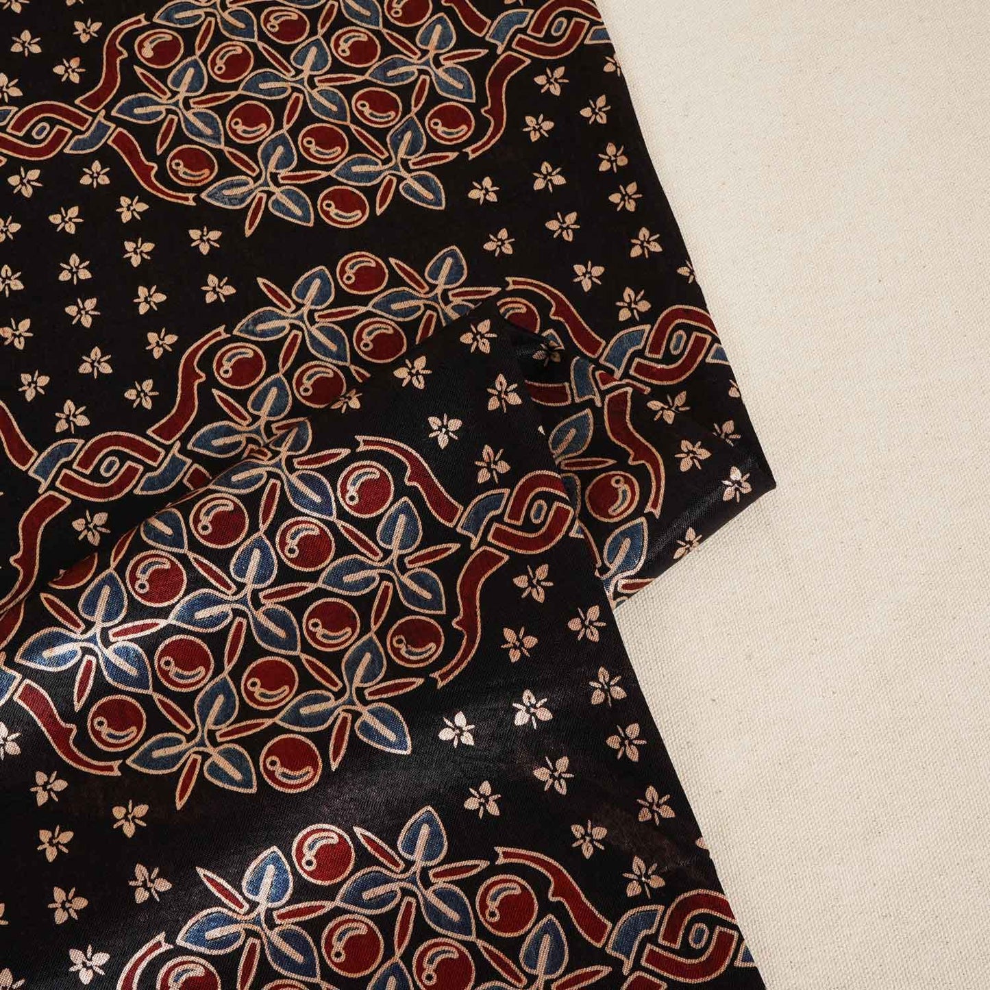 Black Ajrakh Print Mashru Silk Fabric IA-27800