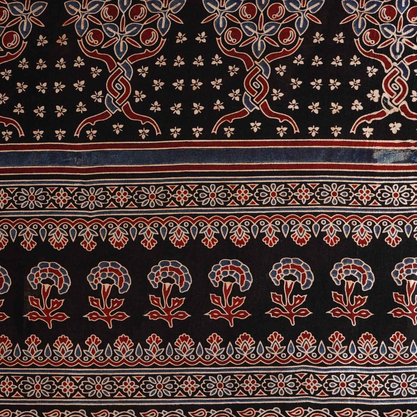 Black Ajrakh Print Mashru Silk Fabric IA-27800