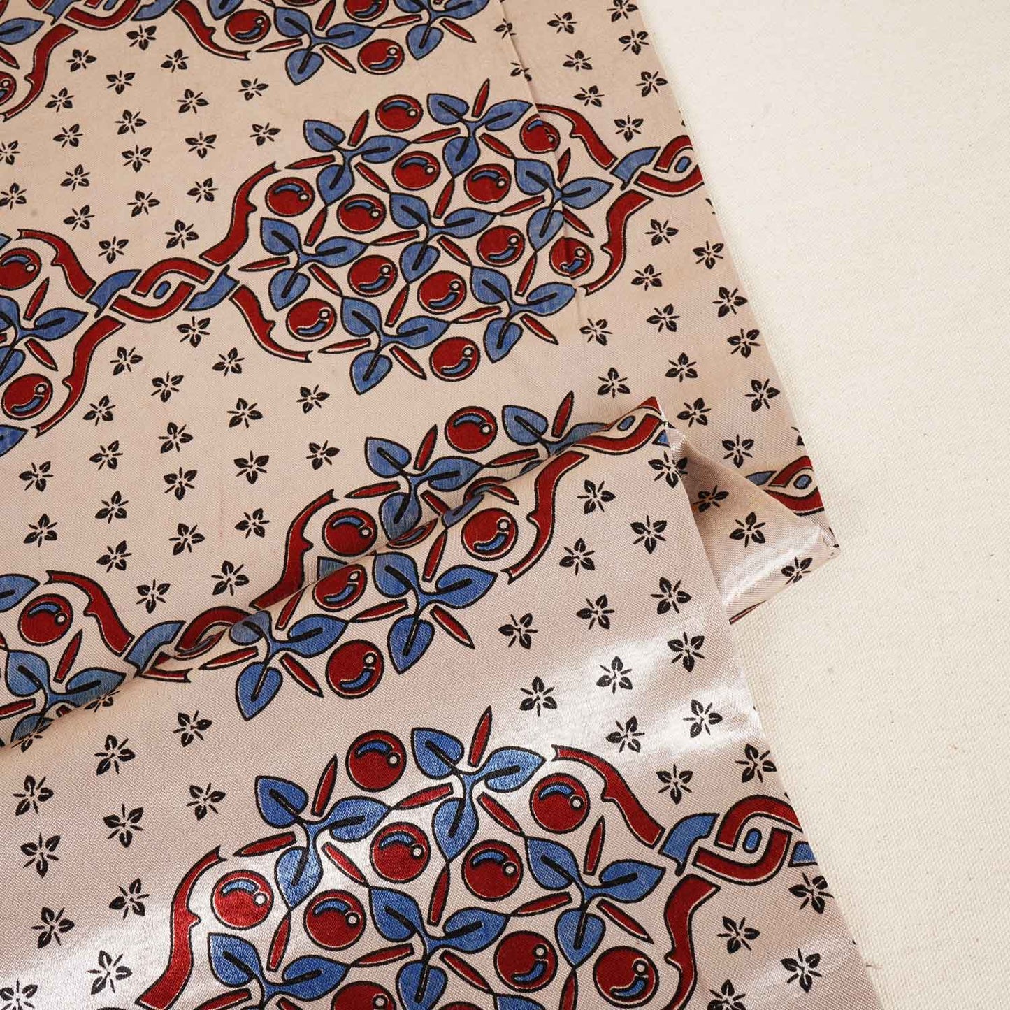 Beige Ajrakh Print Mashru Silk Fabric IA-27803