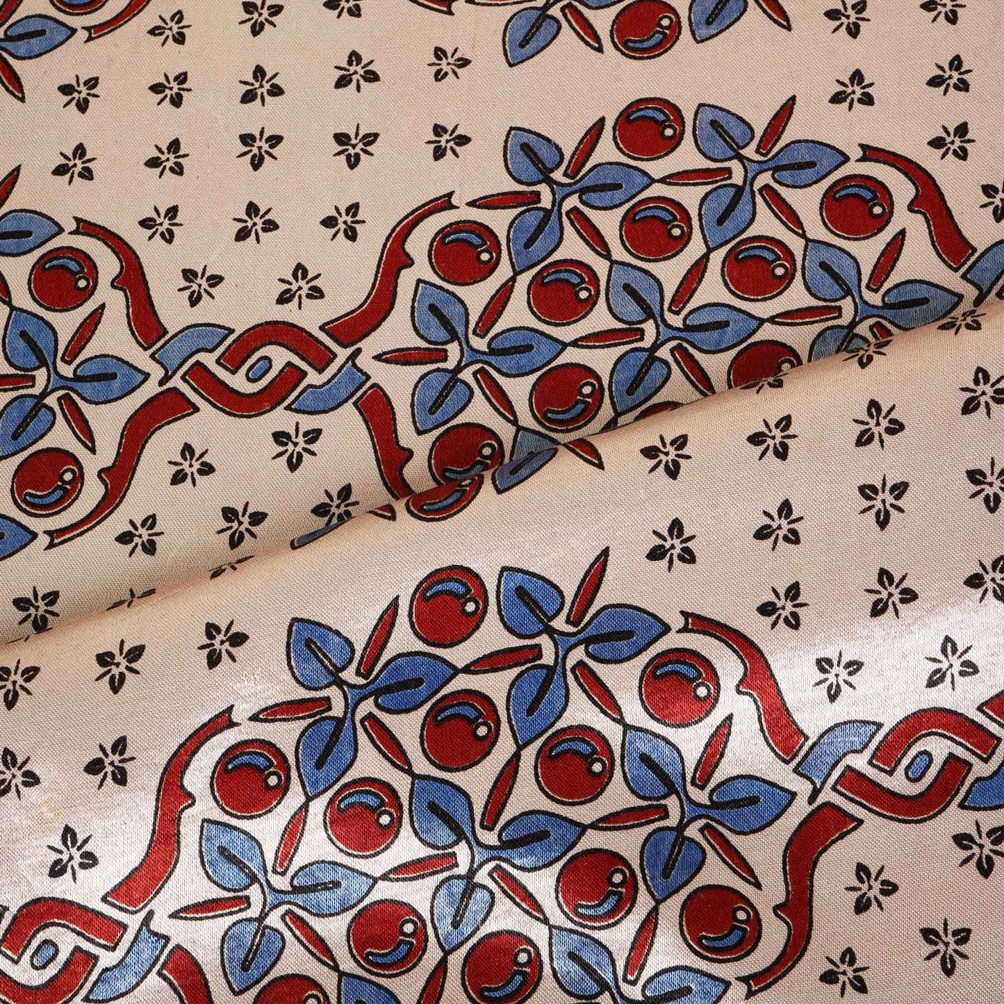 Beige Ajrakh Print Mashru Silk Fabric IA-27803
