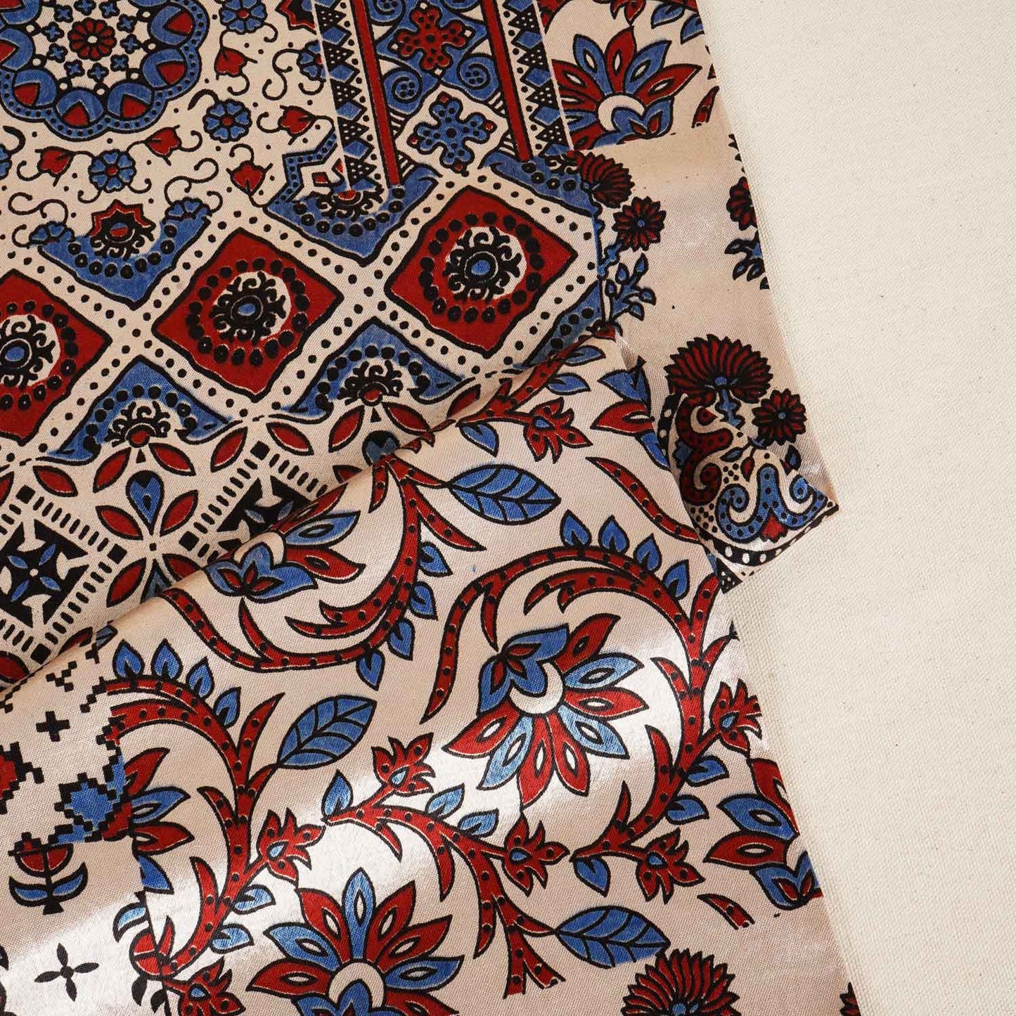 Beige Ajrakh Print Mashru Silk Fabric IA-27804