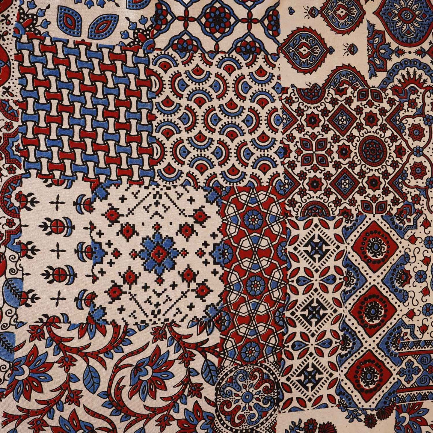 Beige Ajrakh Print Mashru Silk Fabric IA-27804