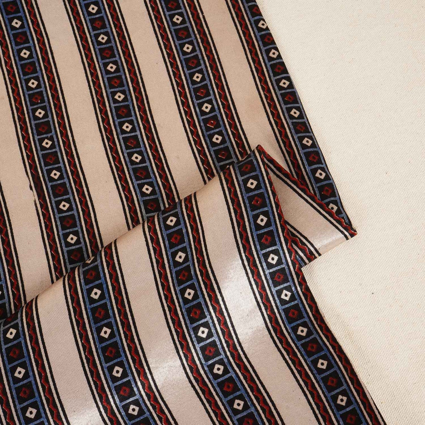 Beige Ajrakh Print Mashru Silk Fabric IA-27805