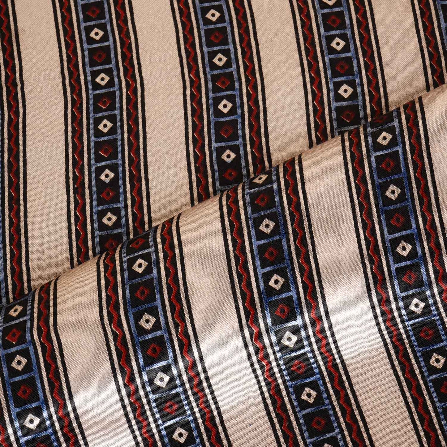 Beige Ajrakh Print Mashru Silk Fabric IA-27805