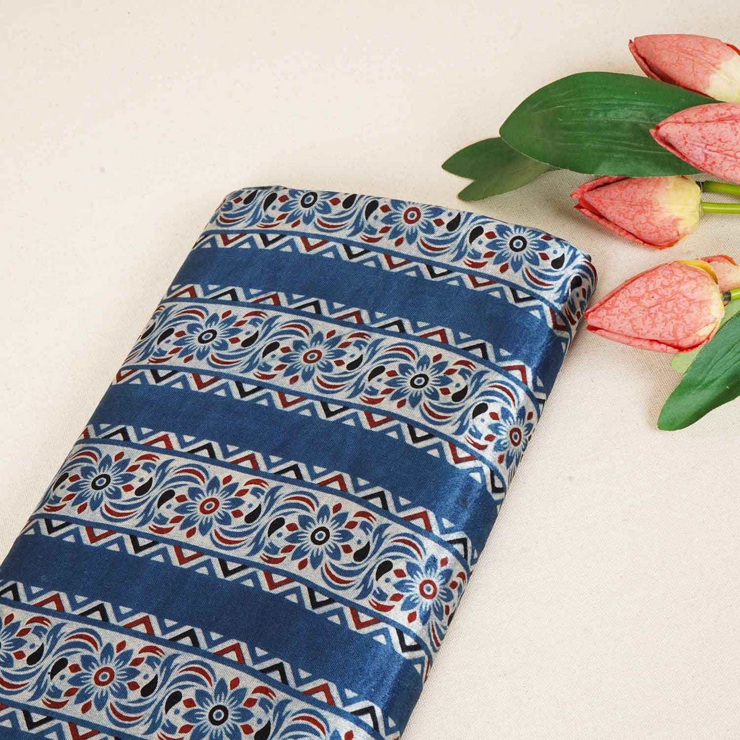 Blue Ajrakh Print Mashru Silk Fabric IA-27807