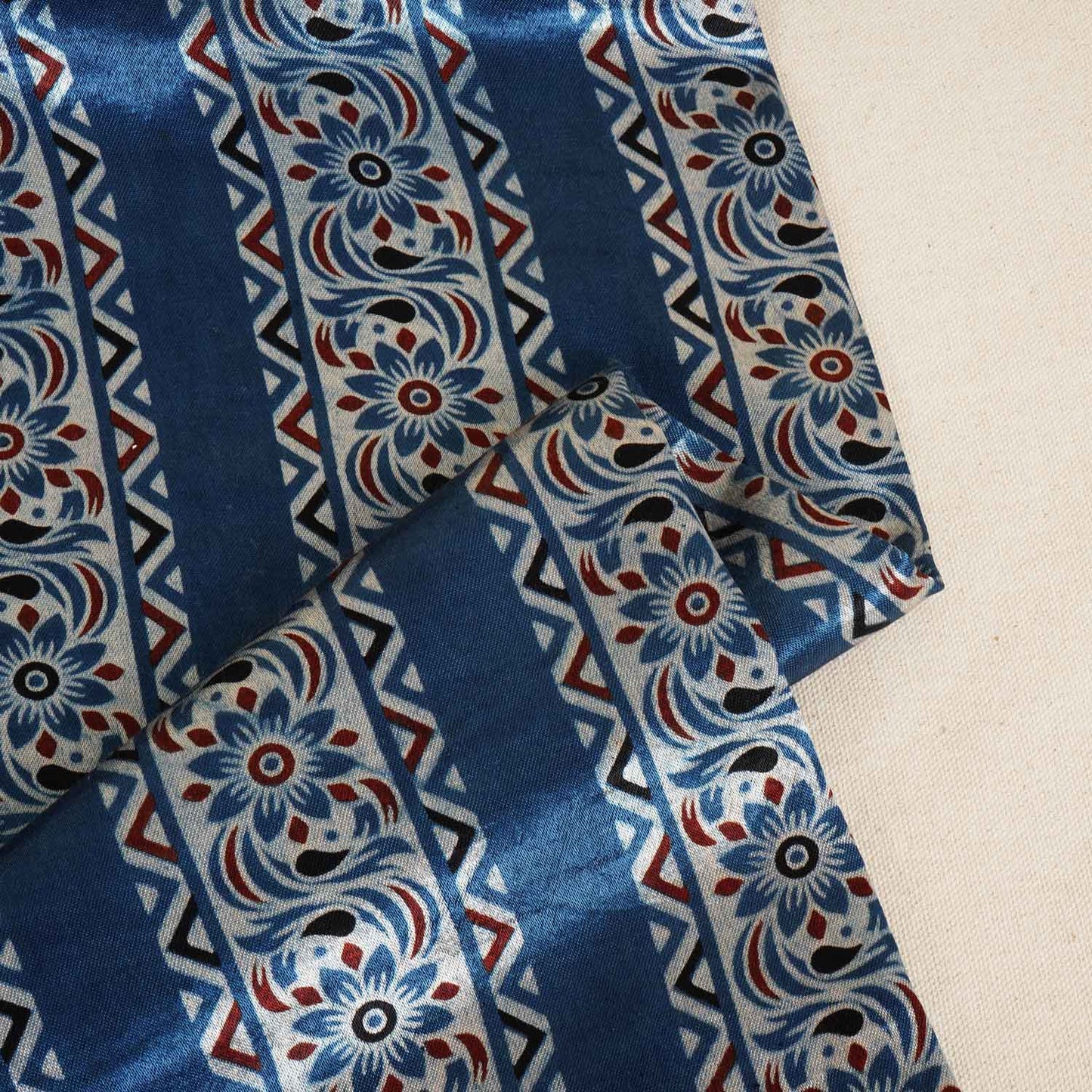 Blue Ajrakh Print Mashru Silk Fabric IA-27807