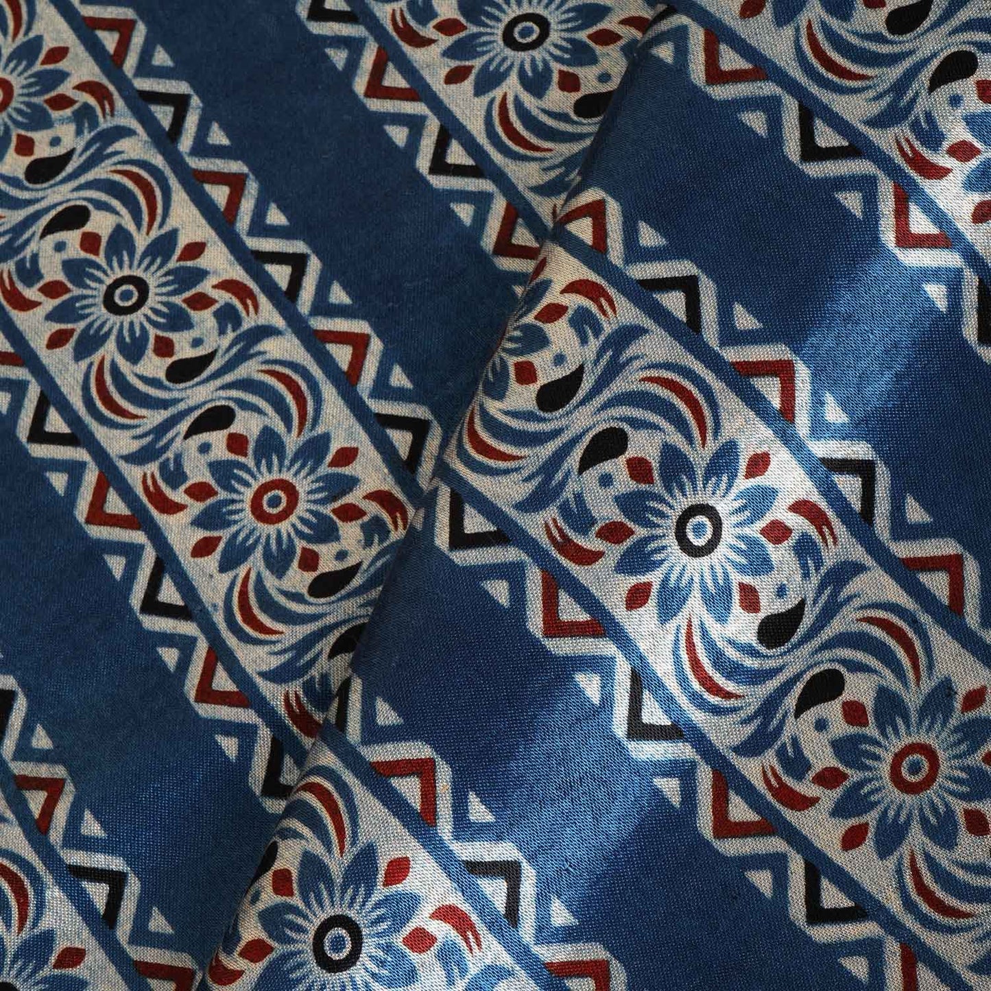 Blue Ajrakh Print Mashru Silk Fabric IA-27807