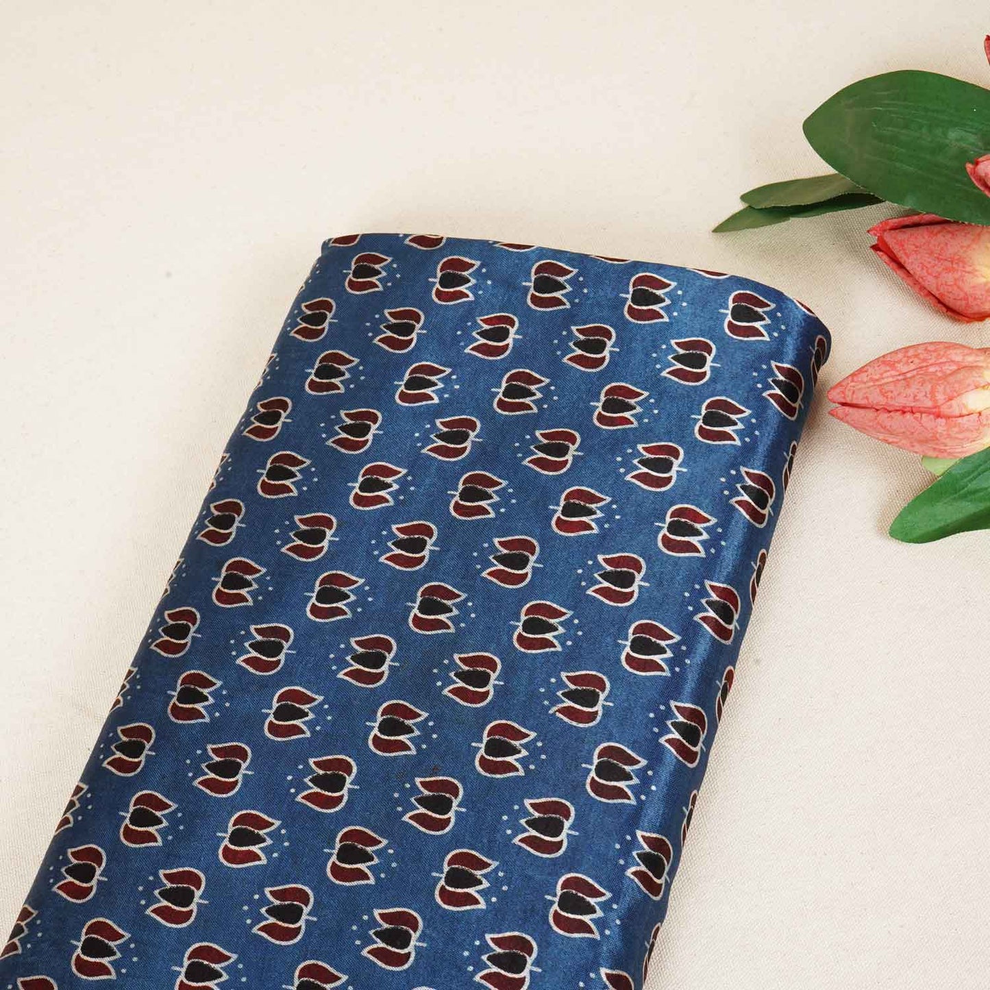 Blue Ajrakh Print Mashru Silk Fabric IA-27810