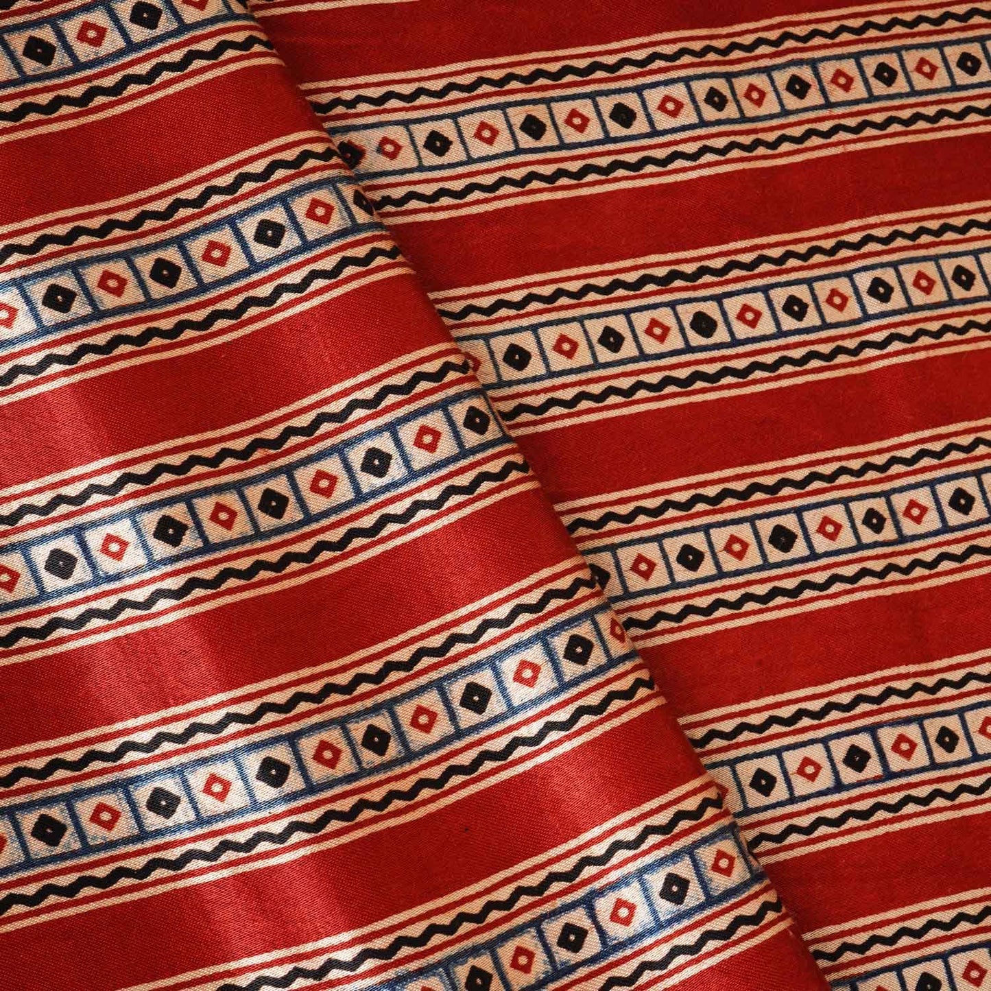 Red Ajrakh Print Mashru Silk Fabric IA-27812