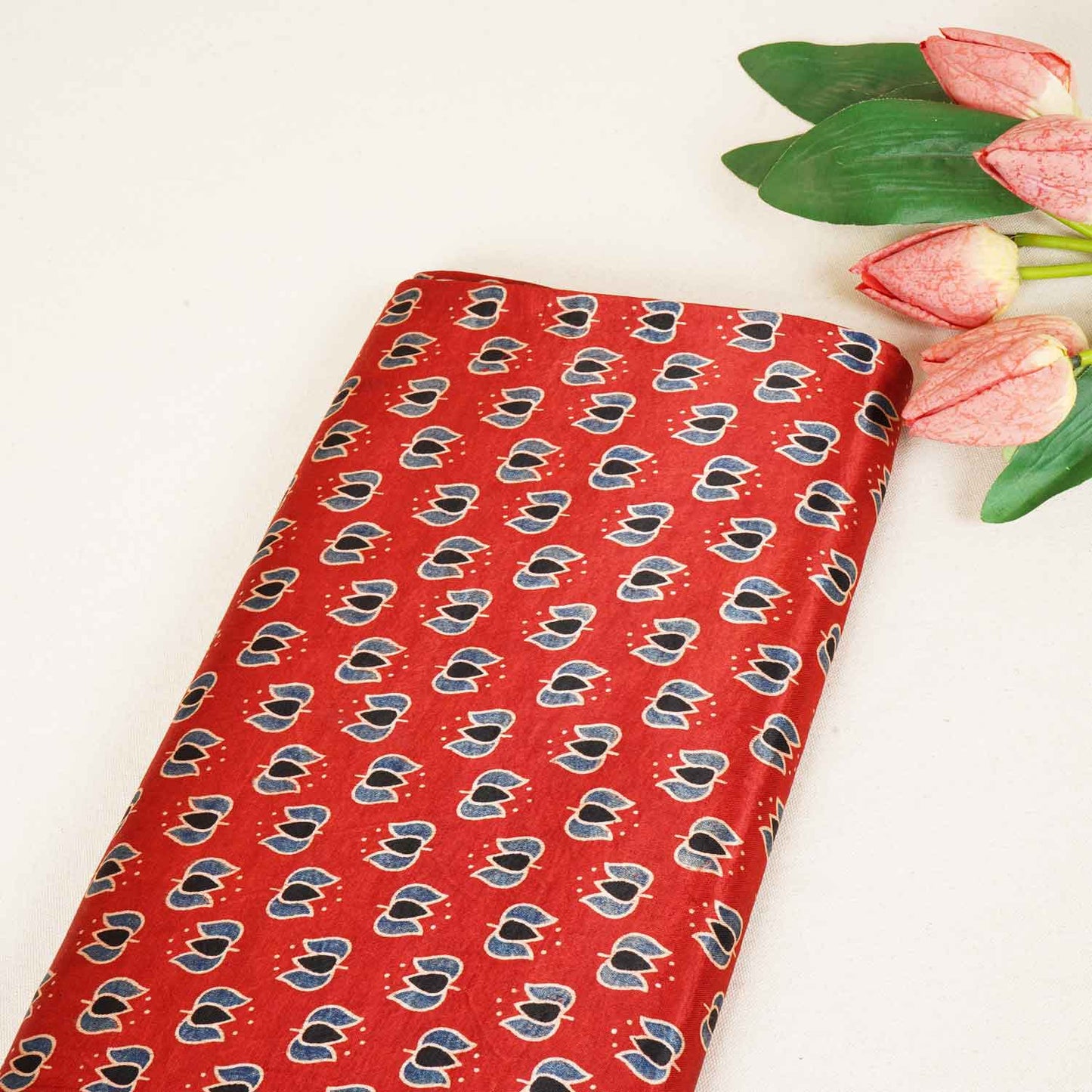 Red Ajrakh Print Mashru Silk Fabric IA-27816