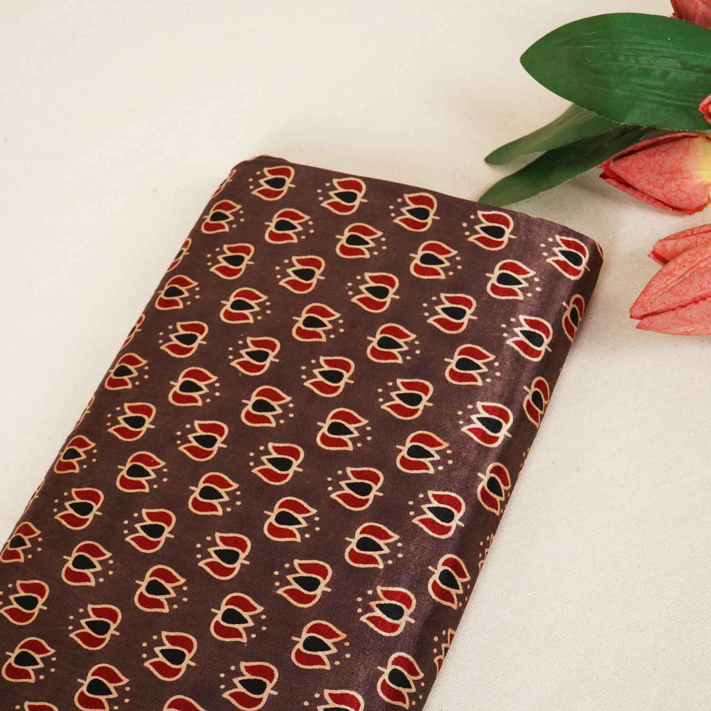 Brown Ajrakh Print Mashru Silk Fabric IA-27819