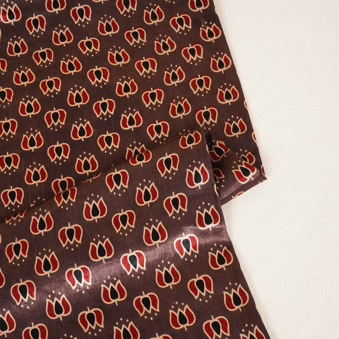 Brown Ajrakh Print Mashru Silk Fabric IA-27819