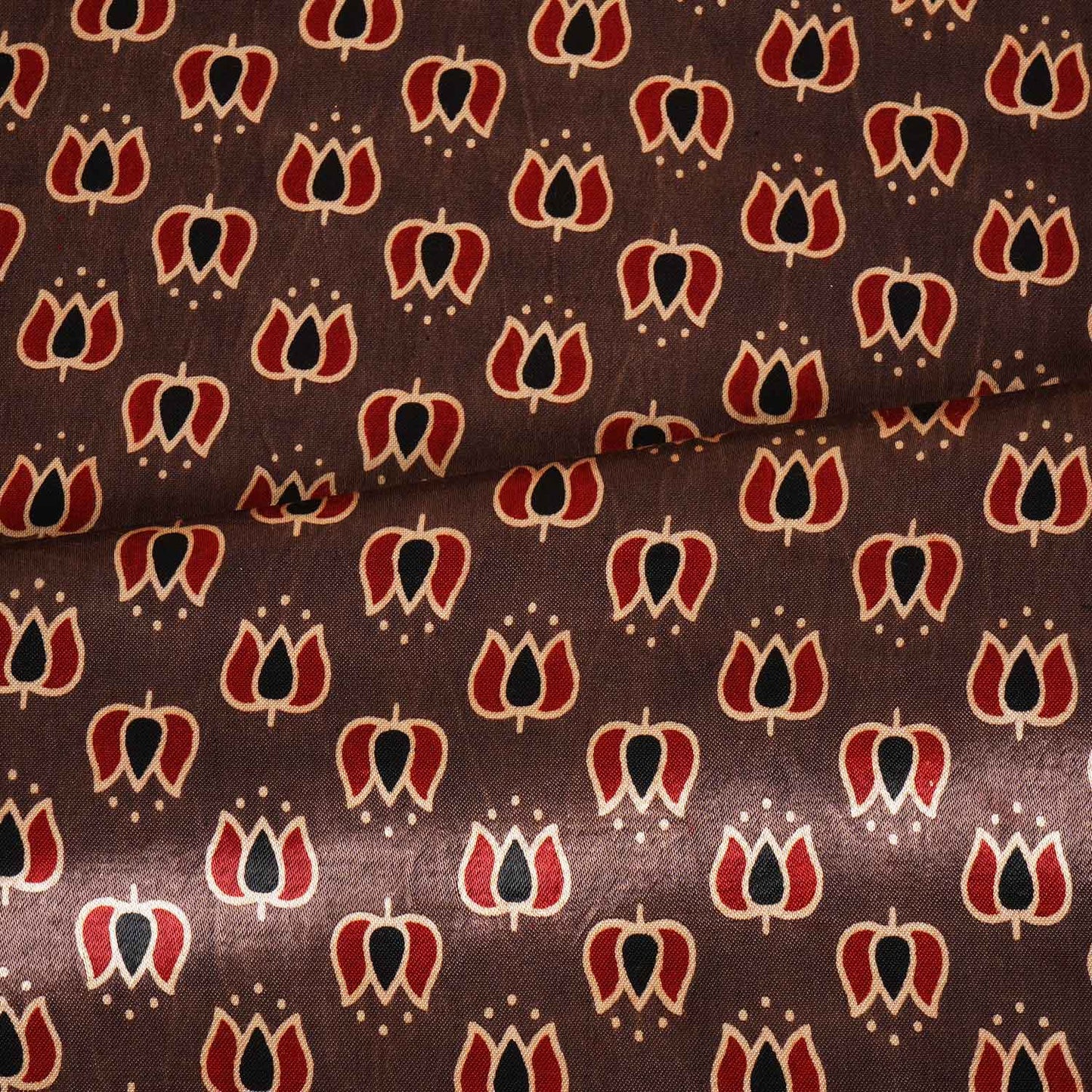 Brown Ajrakh Print Mashru Silk Fabric IA-27819