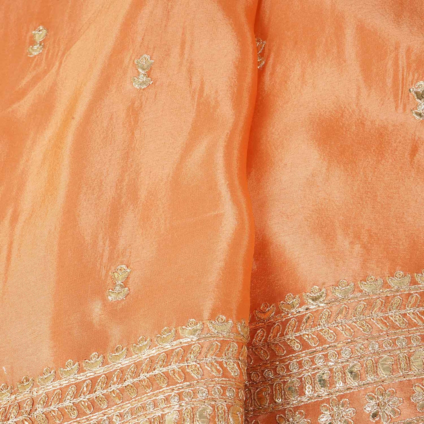 Peach Zari Embroidery Tissue Fabric SC-27823