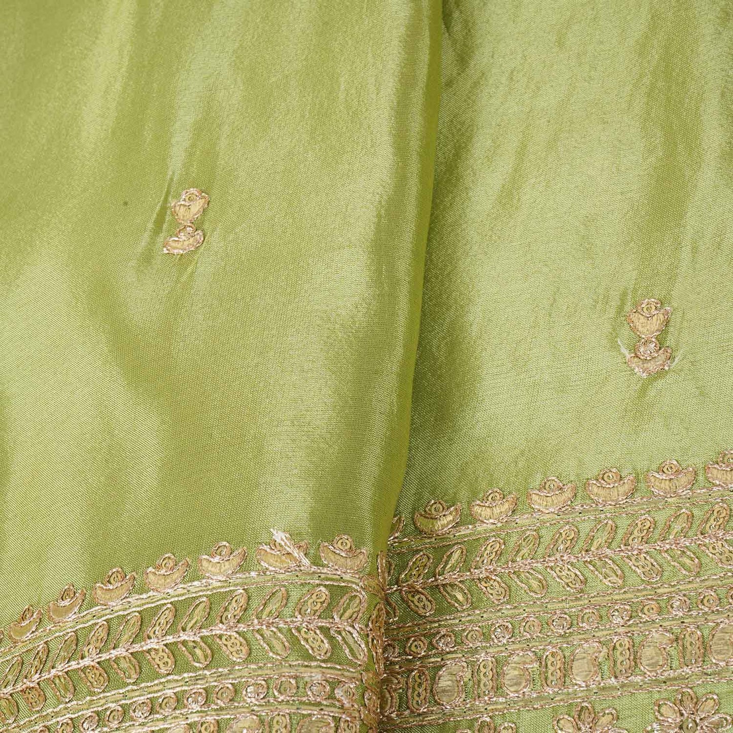 Green Zari Embroidery Tissue Fabric SC-27826