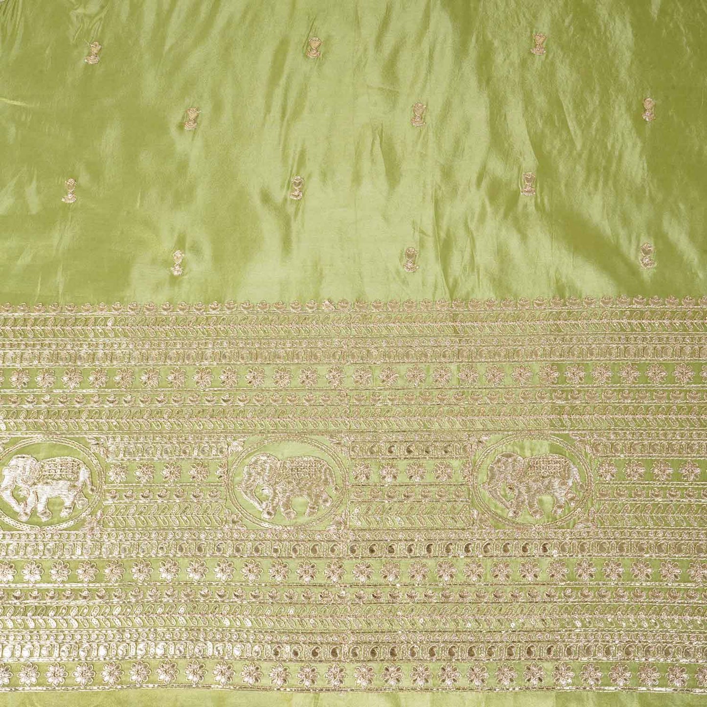 Green Zari Embroidery Tissue Fabric SC-27826