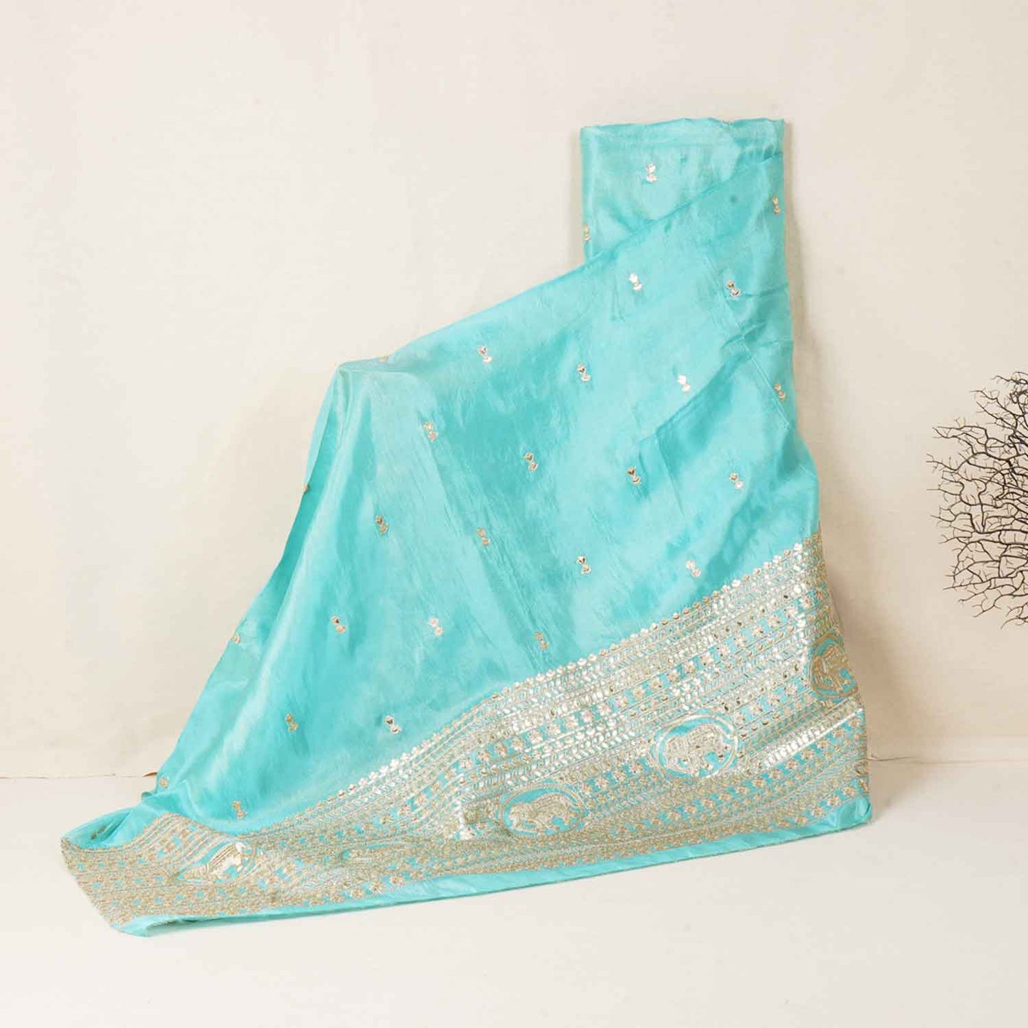 Blue Zari Embroidery Tissue Fabric SC-27827