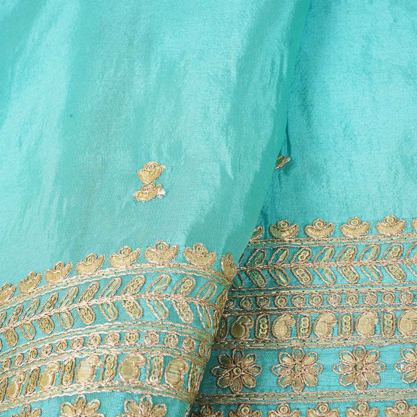 Blue Zari Embroidery Tissue Fabric SC-27827