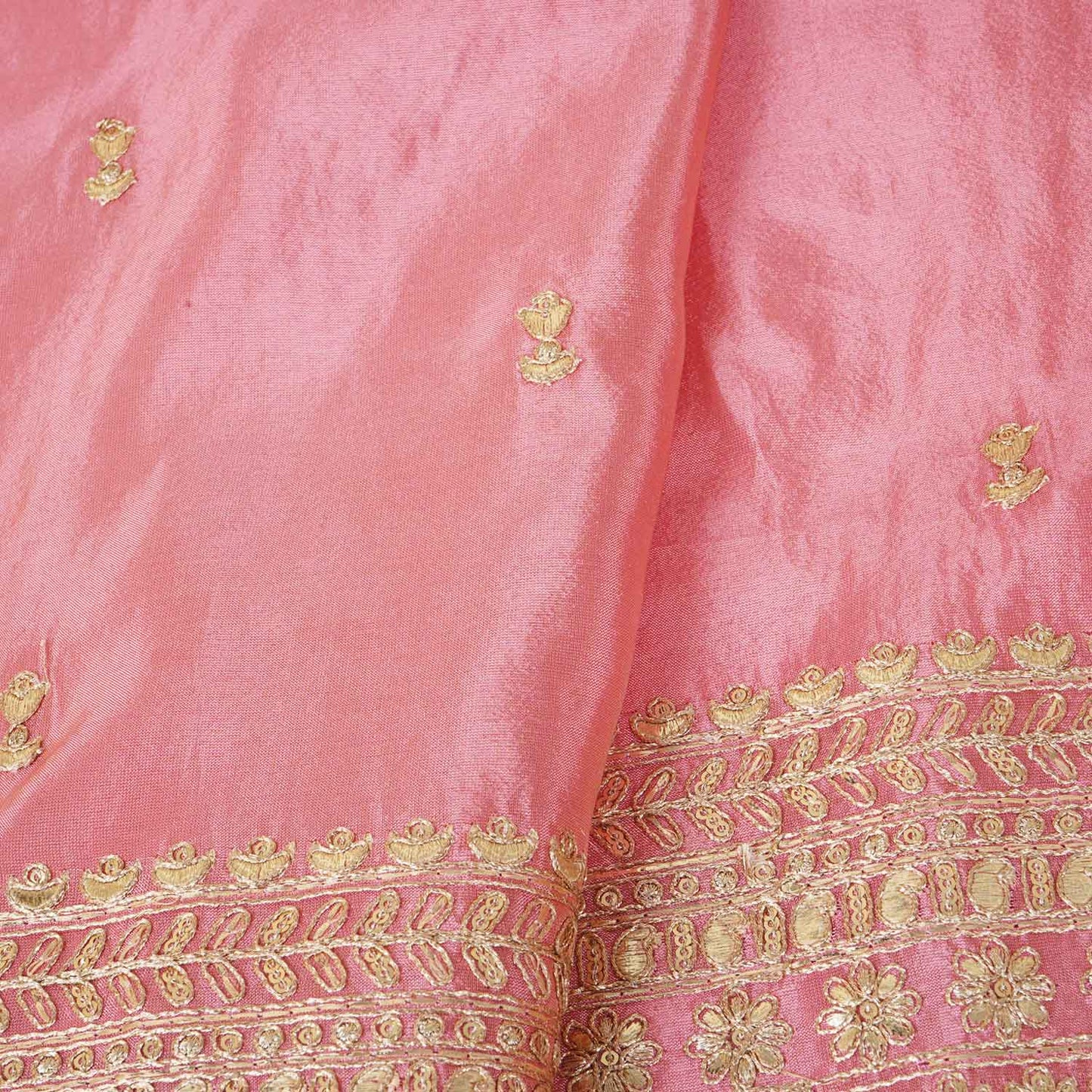 Pink Zari Embroidery Tissue Fabric SC-27828