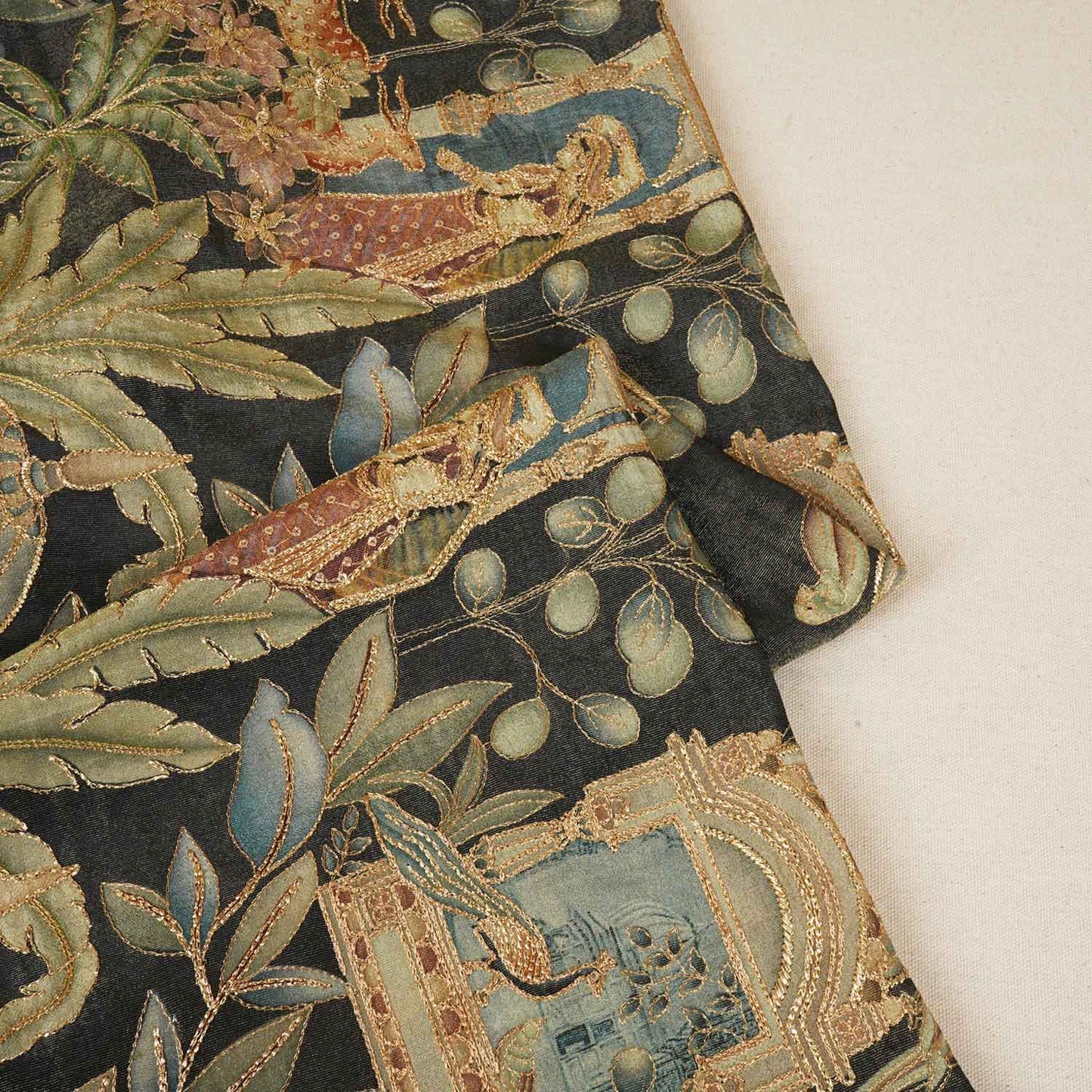 Olive Green Traditional Position Print Zari Embroidery Tissue Fabric SC-27831