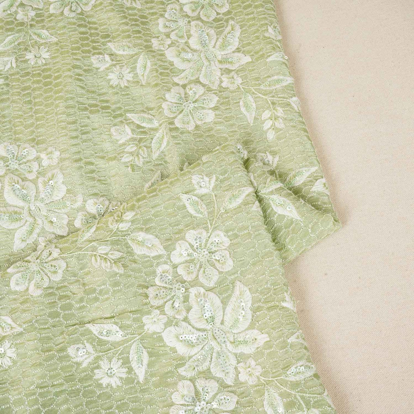 Green Floral Embroidery Tissue Fabric SC-27833