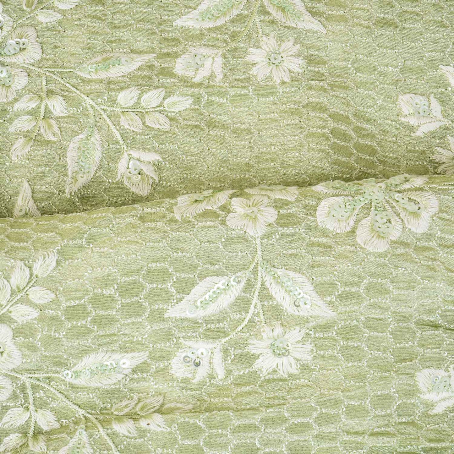 Green Floral Embroidery Tissue Fabric SC-27833