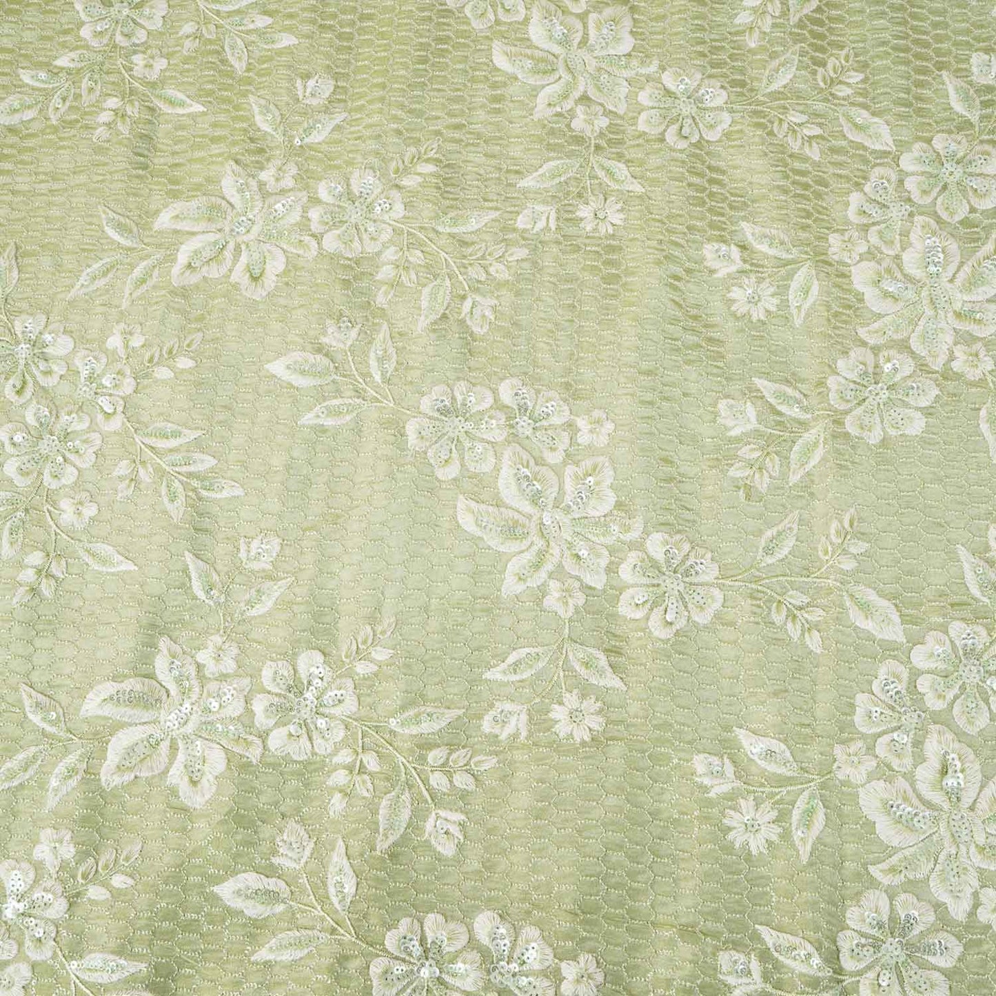 Green Floral Embroidery Tissue Fabric SC-27833