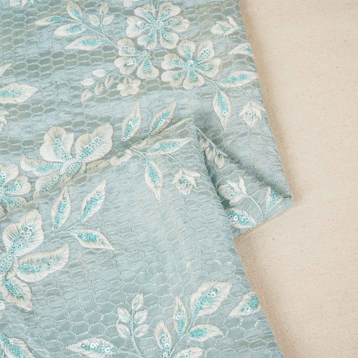 Blue Floral Zari Embroidery Tissue Fabric SC-27834