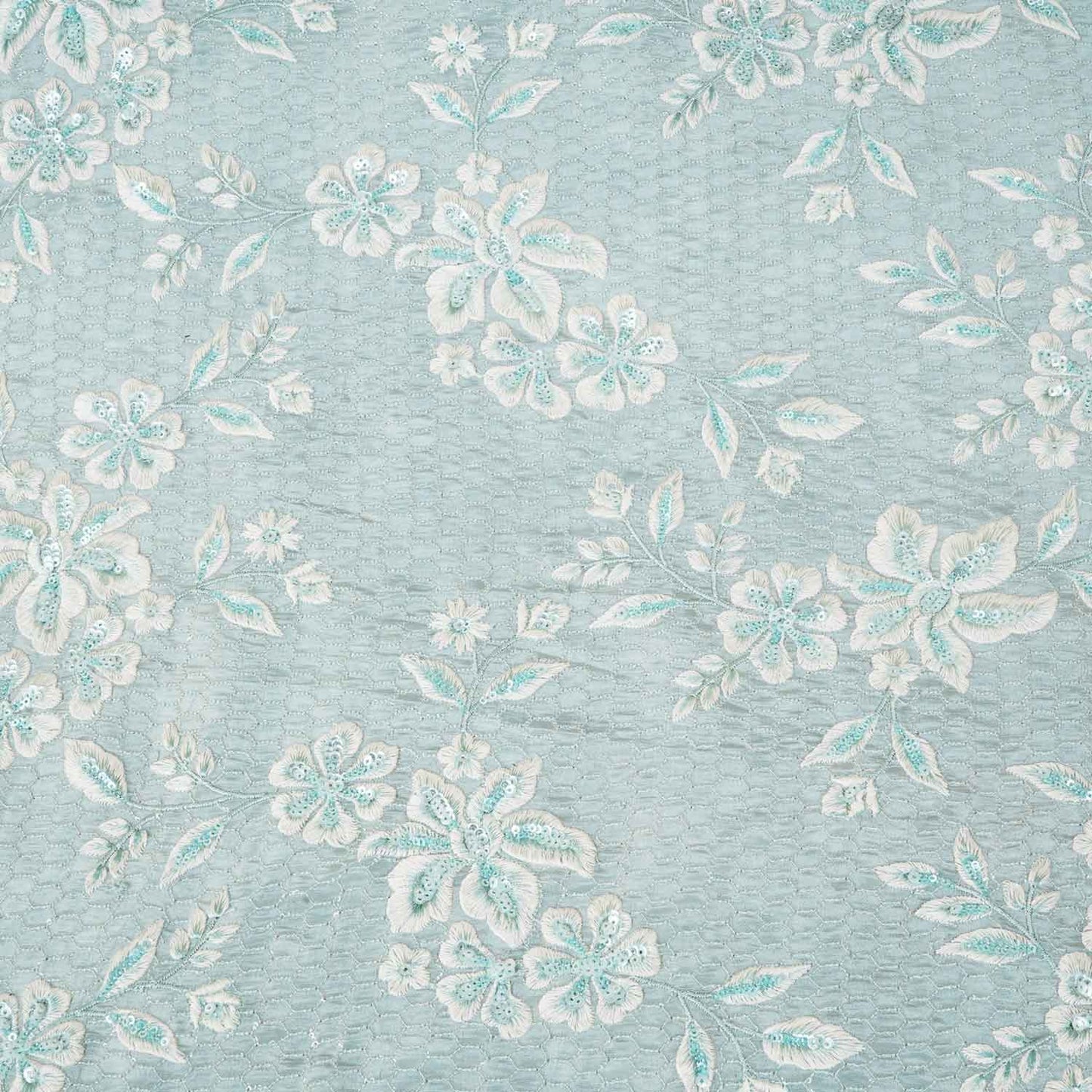 Blue Floral Zari Embroidery Tissue Fabric SC-27834
