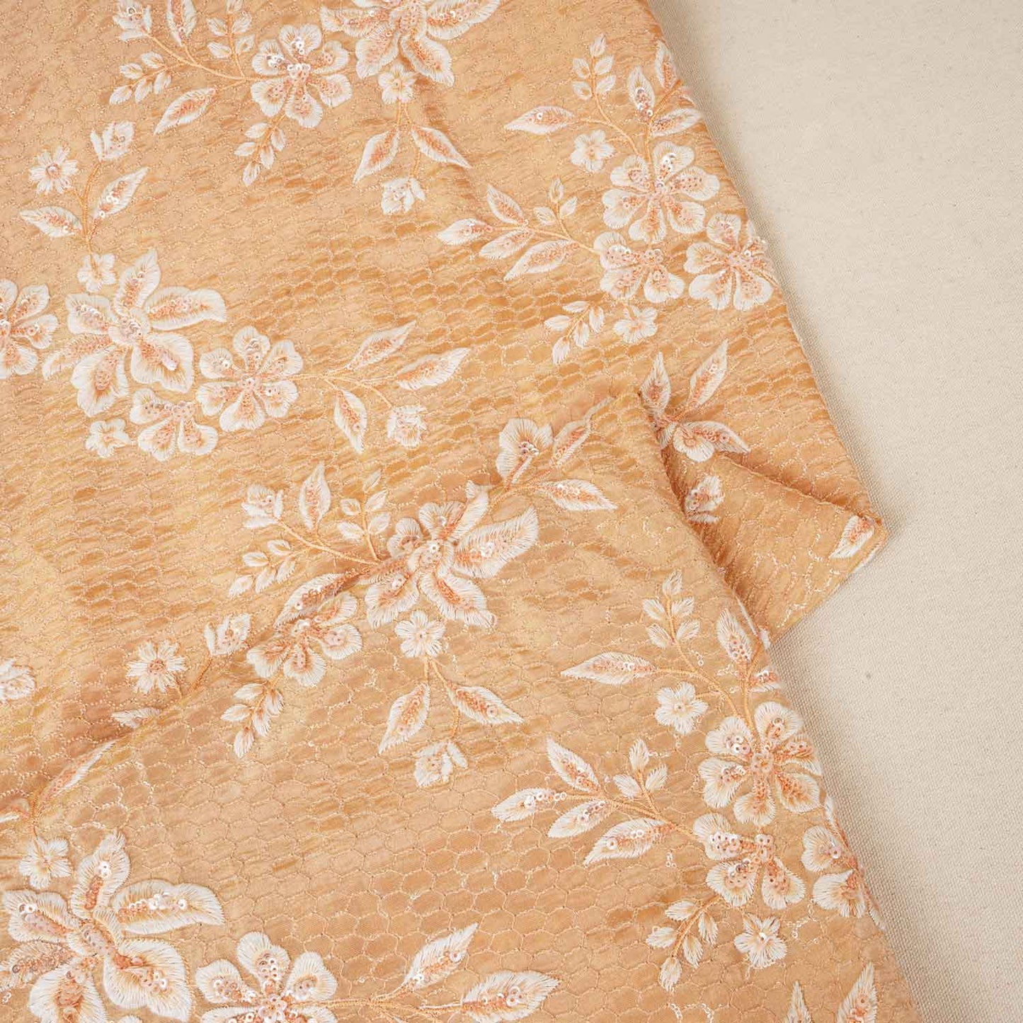 Peach Floral Zari Embroidery Tissue Fabric SC-27835
